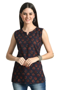 Classy Closet Designer V-Neck  for Sleeveless Short Kurti Women in Cotton |